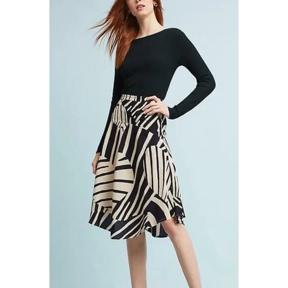 Anthropologie Maeve Ava Zebra Printed A Line Skirt  2 Classy Boho Knee Length - Picture 1 of 8